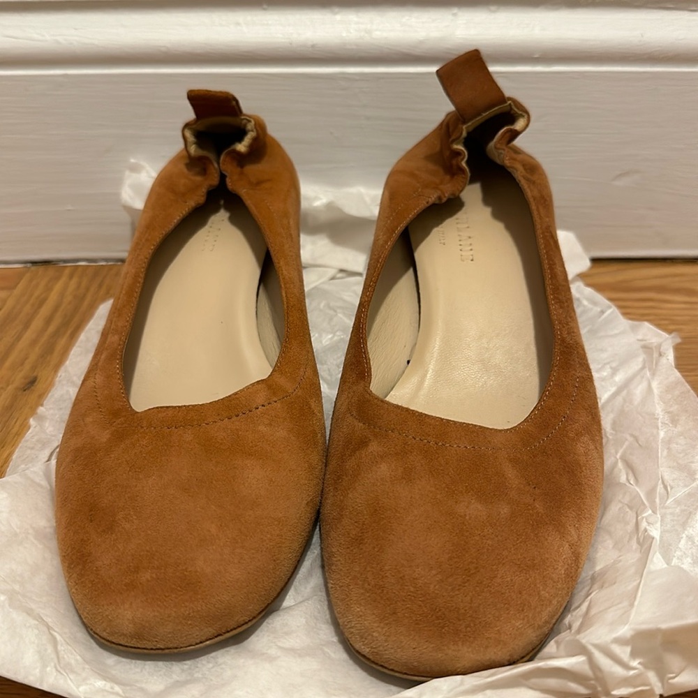 Everlane the day heel, cognac suede, size 9
